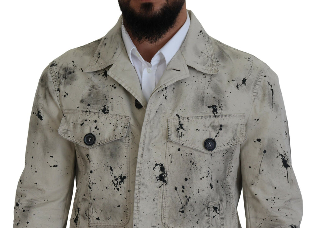 Dsquared² Veste en jean décontractée noire imprimé éclaboussures Off White