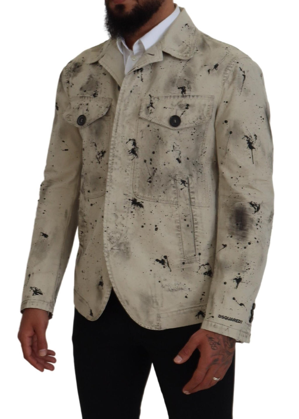 Dsquared² Veste en jean décontractée noire imprimé éclaboussures Off White