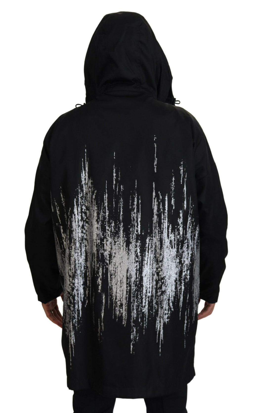 Dsquared² Manteau long à capuche imprimé noir et blanc en nylon