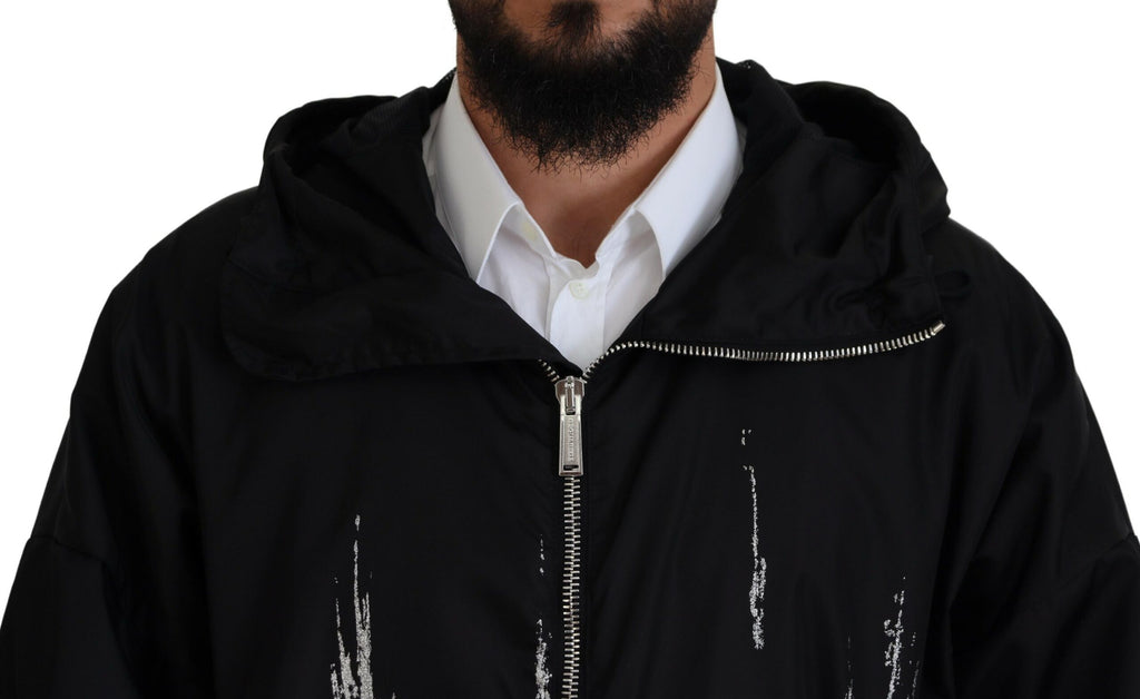 Dsquared² Manteau long à capuche imprimé noir et blanc en nylon