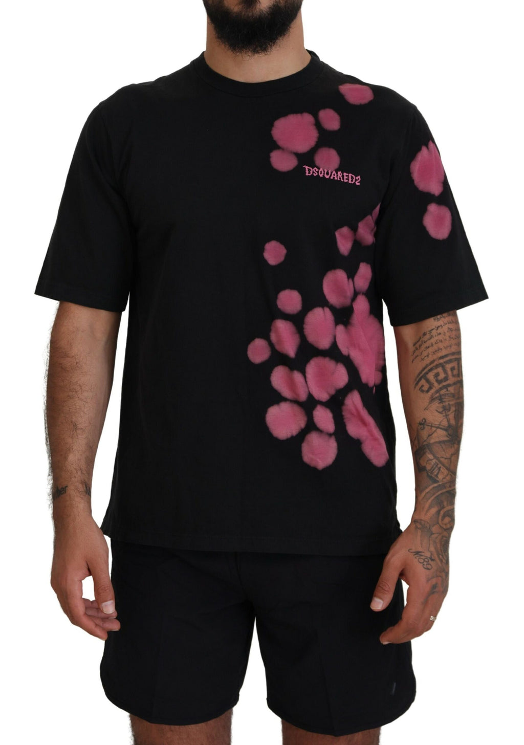 T-shirt ras du cou Dsquared² en coton noir et rose à manches courtes