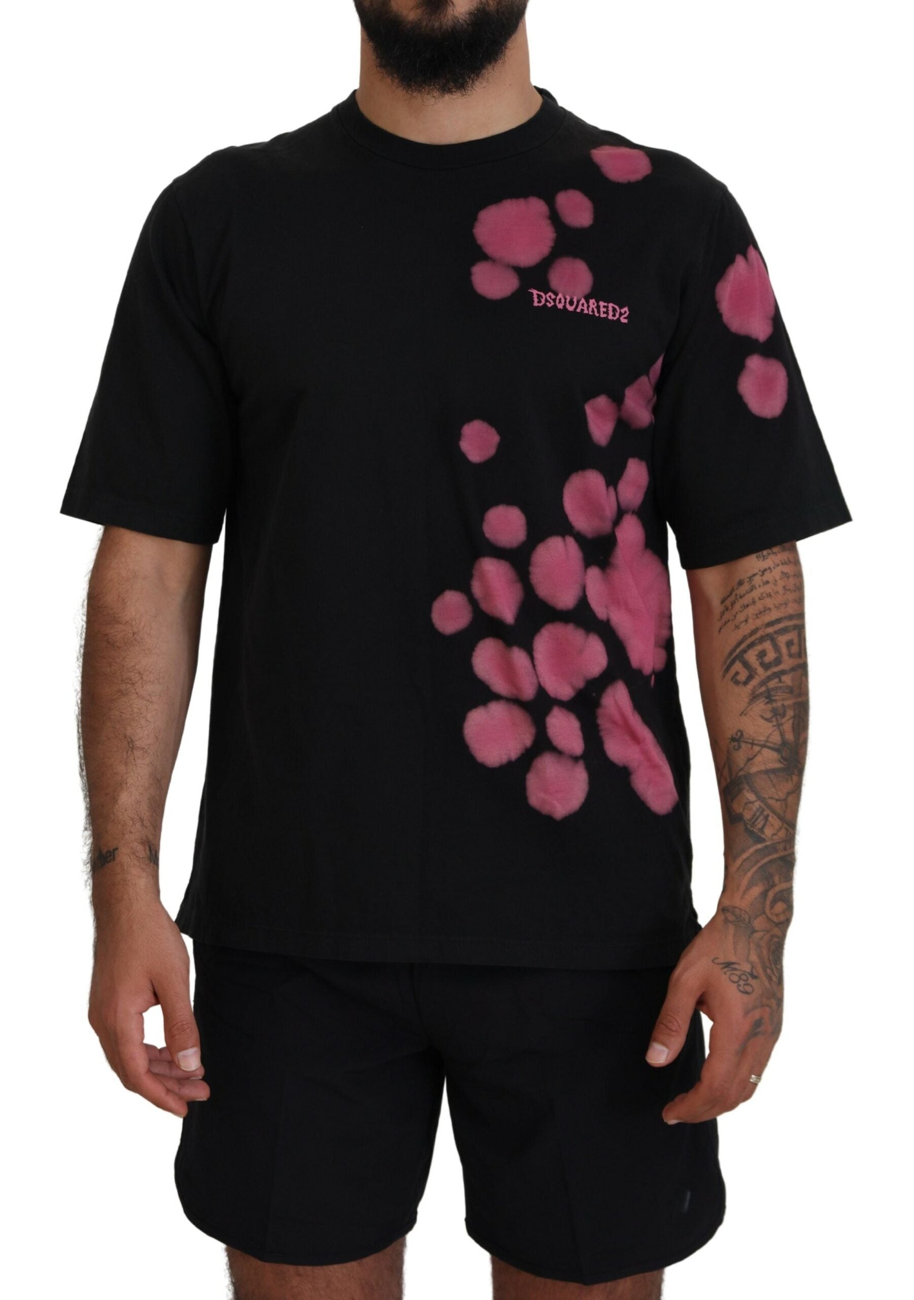 T-shirt ras du cou Dsquared² en coton noir et rose à manches courtes