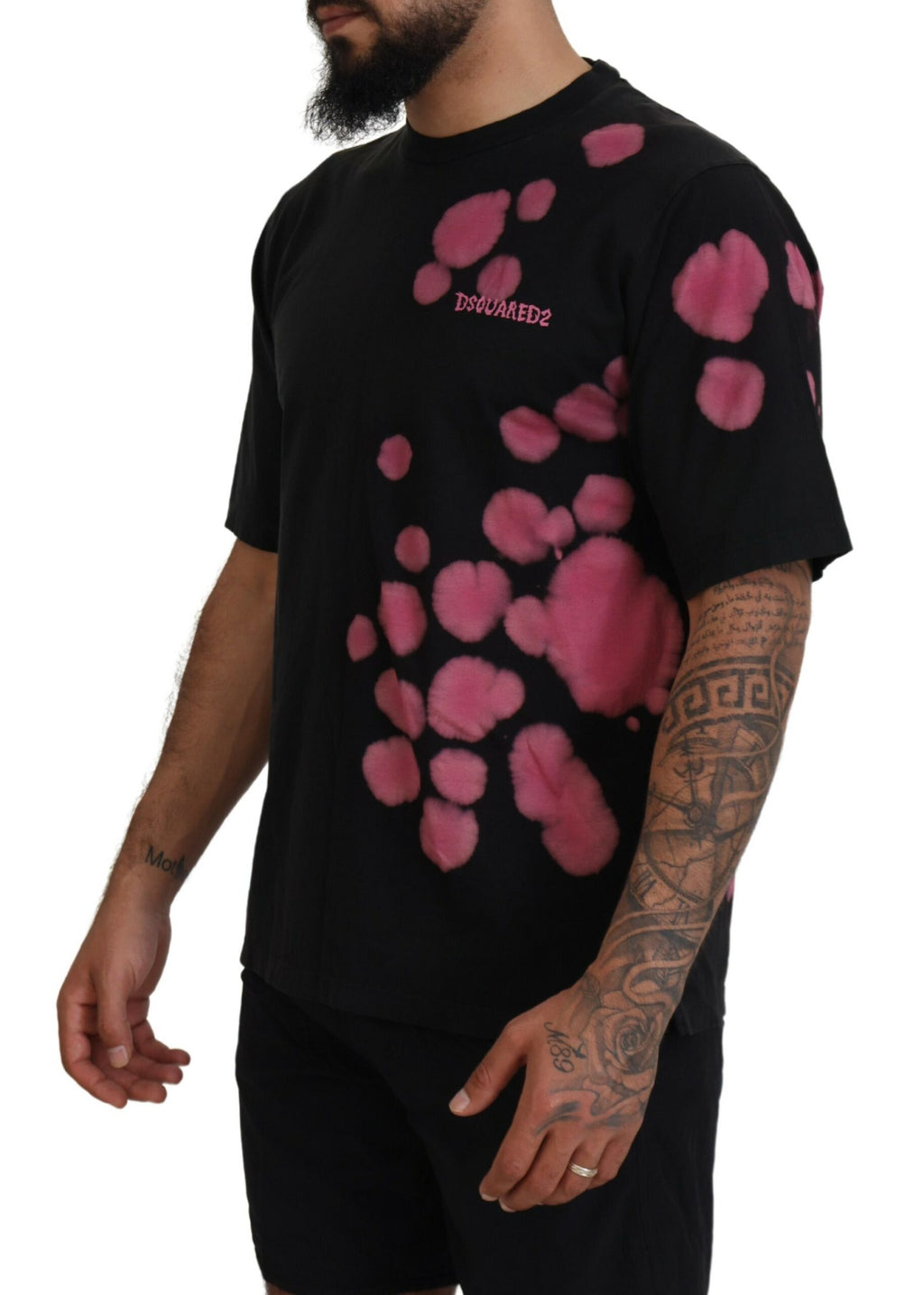T-shirt ras du cou Dsquared² en coton noir et rose à manches courtes