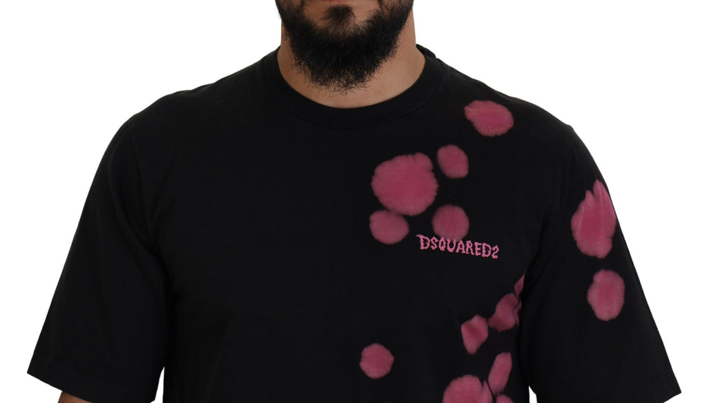 T-shirt ras du cou Dsquared² en coton noir et rose à manches courtes
