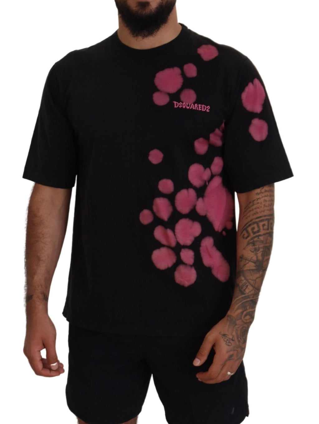 T-shirt ras du cou Dsquared² en coton noir et rose à manches courtes