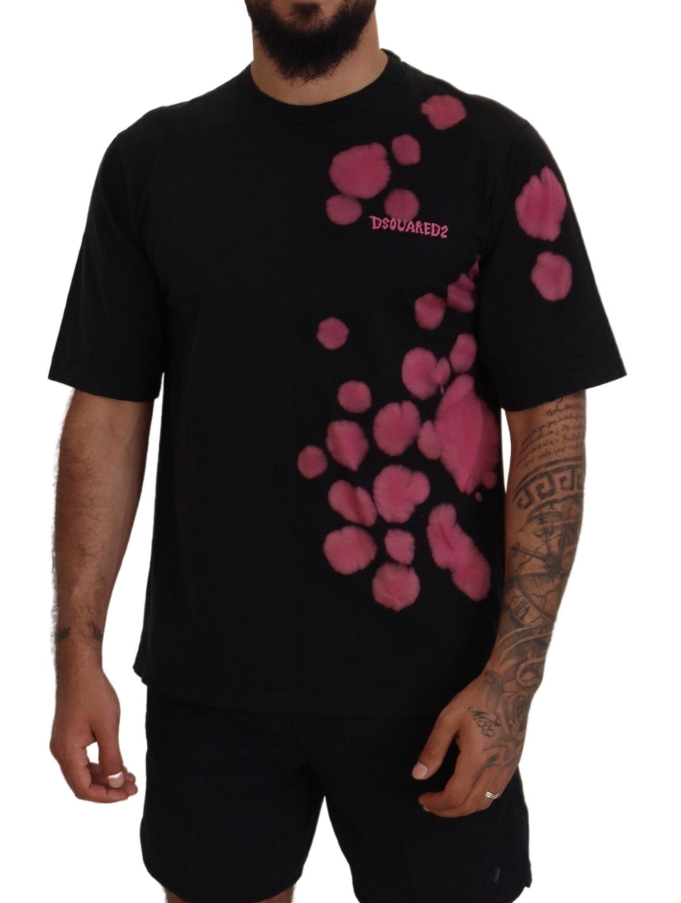 T-shirt ras du cou Dsquared² en coton noir et rose à manches courtes