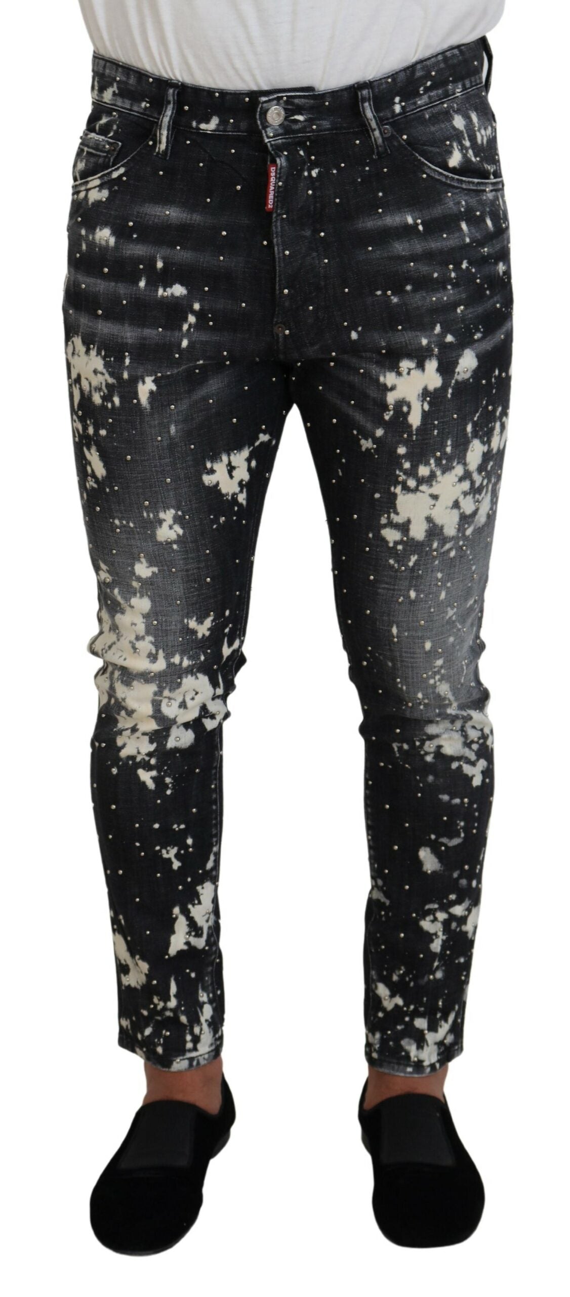Jean slim en denim gris délavé Dsquared² avec éclaboussures de peinture blanches