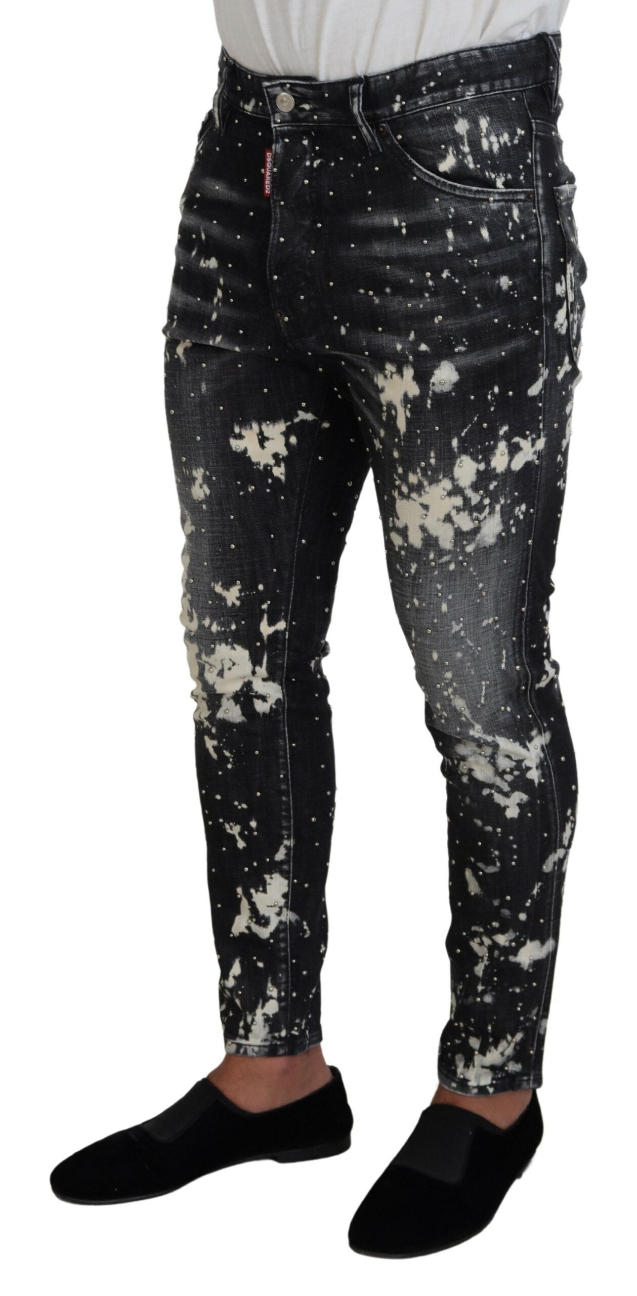 Jean slim en denim gris délavé Dsquared² avec éclaboussures de peinture blanches
