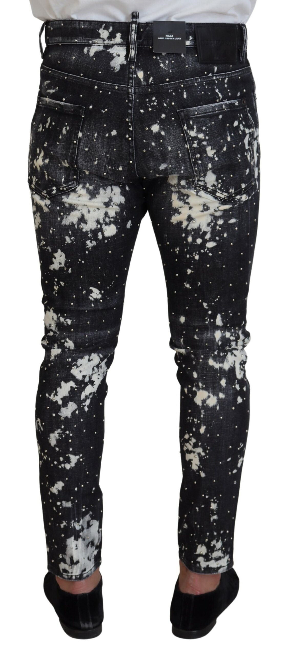 Jean slim en denim gris délavé Dsquared² avec éclaboussures de peinture blanches