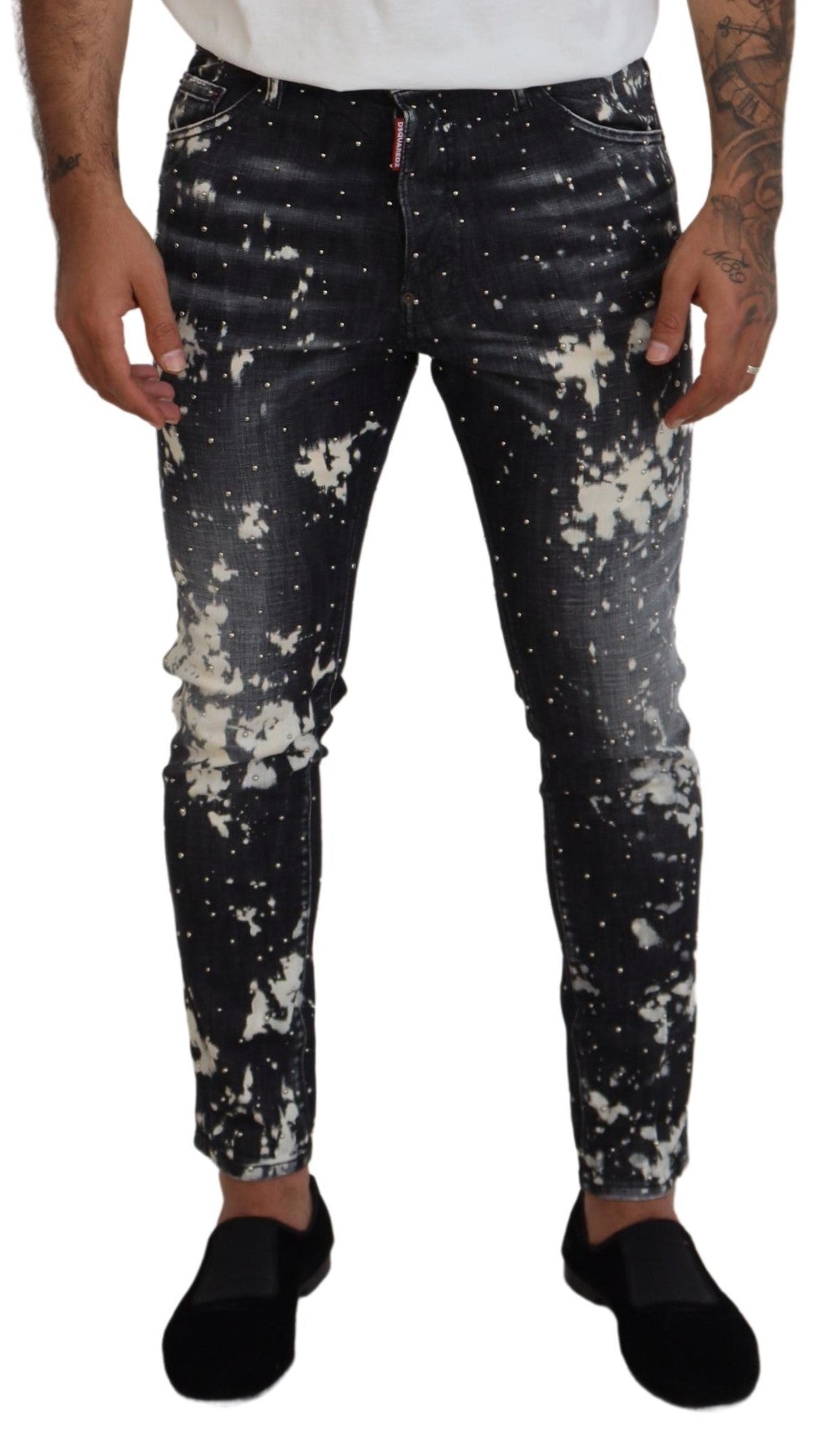 Jean slim en denim gris délavé Dsquared² avec éclaboussures de peinture blanches