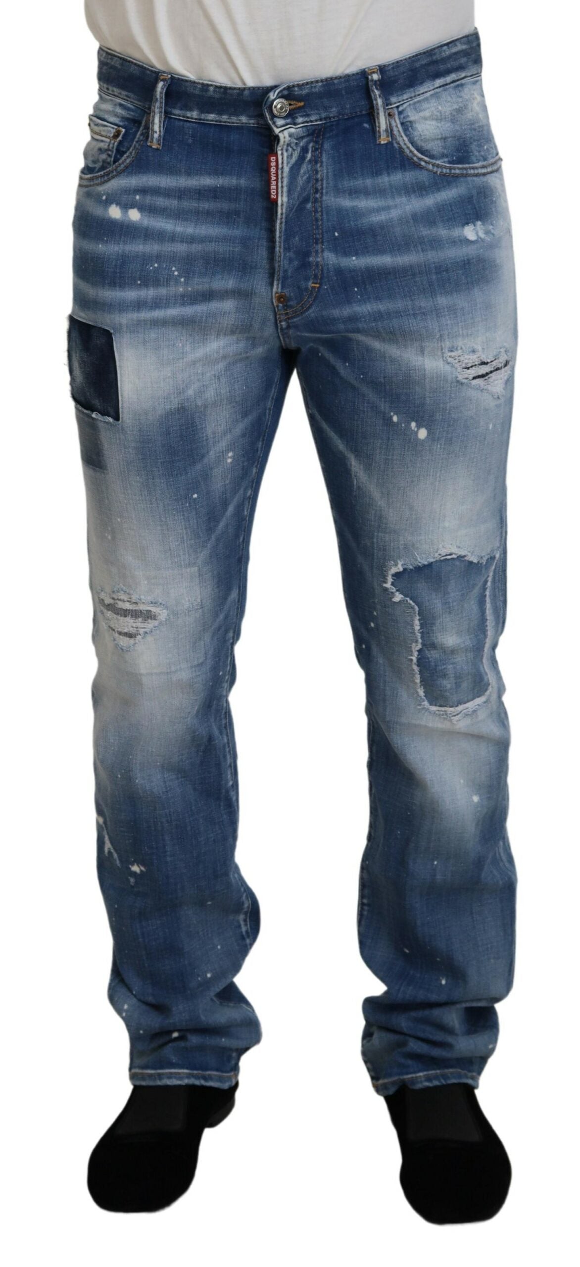 Jeans en denim délavé bleu Dsquared² coupe droite décontractée et déchirée
