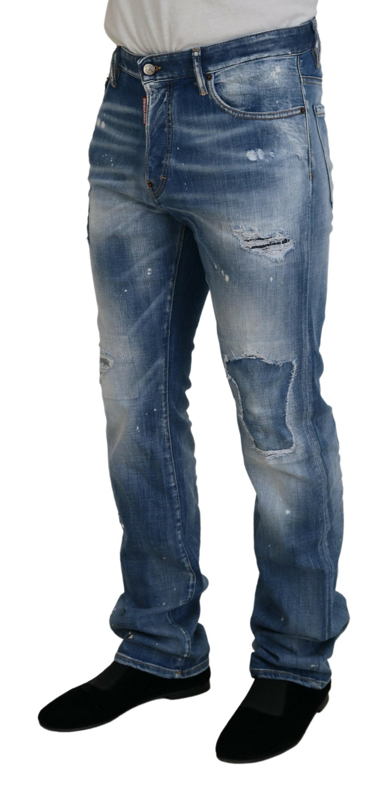 Jeans en denim délavé bleu Dsquared² coupe droite décontractée et déchirée
