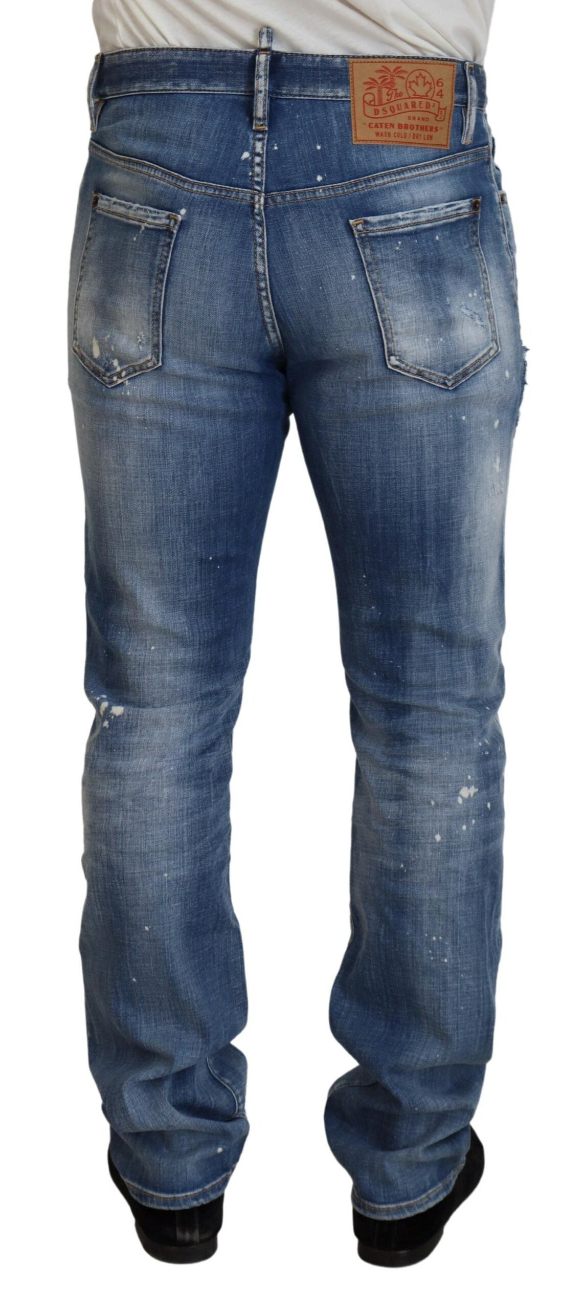 Jeans en denim délavé bleu Dsquared² coupe droite décontractée et déchirée