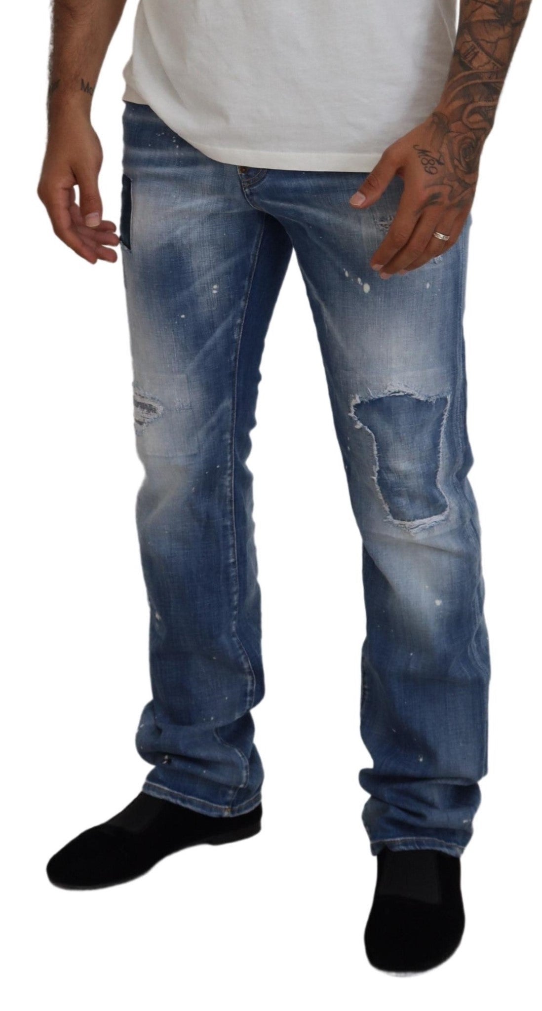 Jeans en denim délavé bleu Dsquared² coupe droite décontractée et déchirée