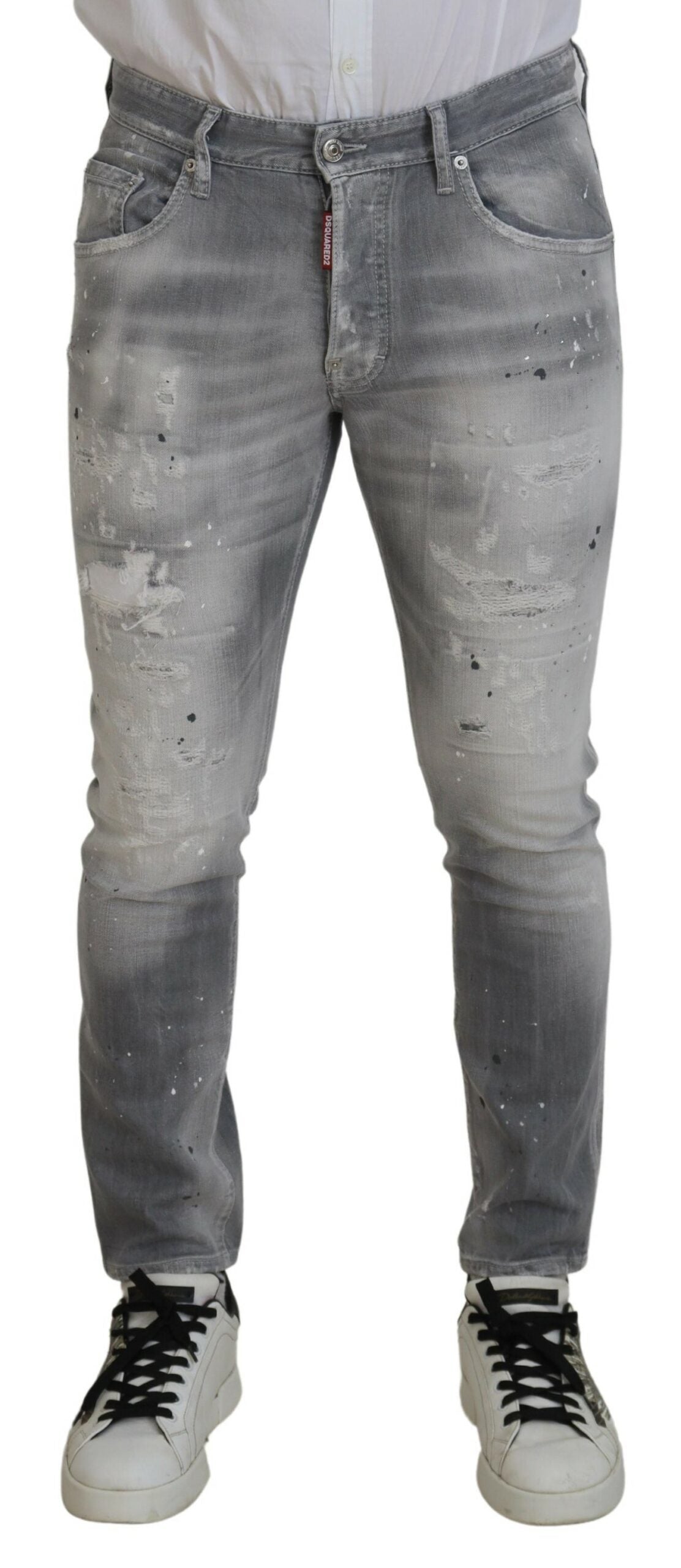 Jean en denim délavé gris en coton slim pour homme Dsquared²