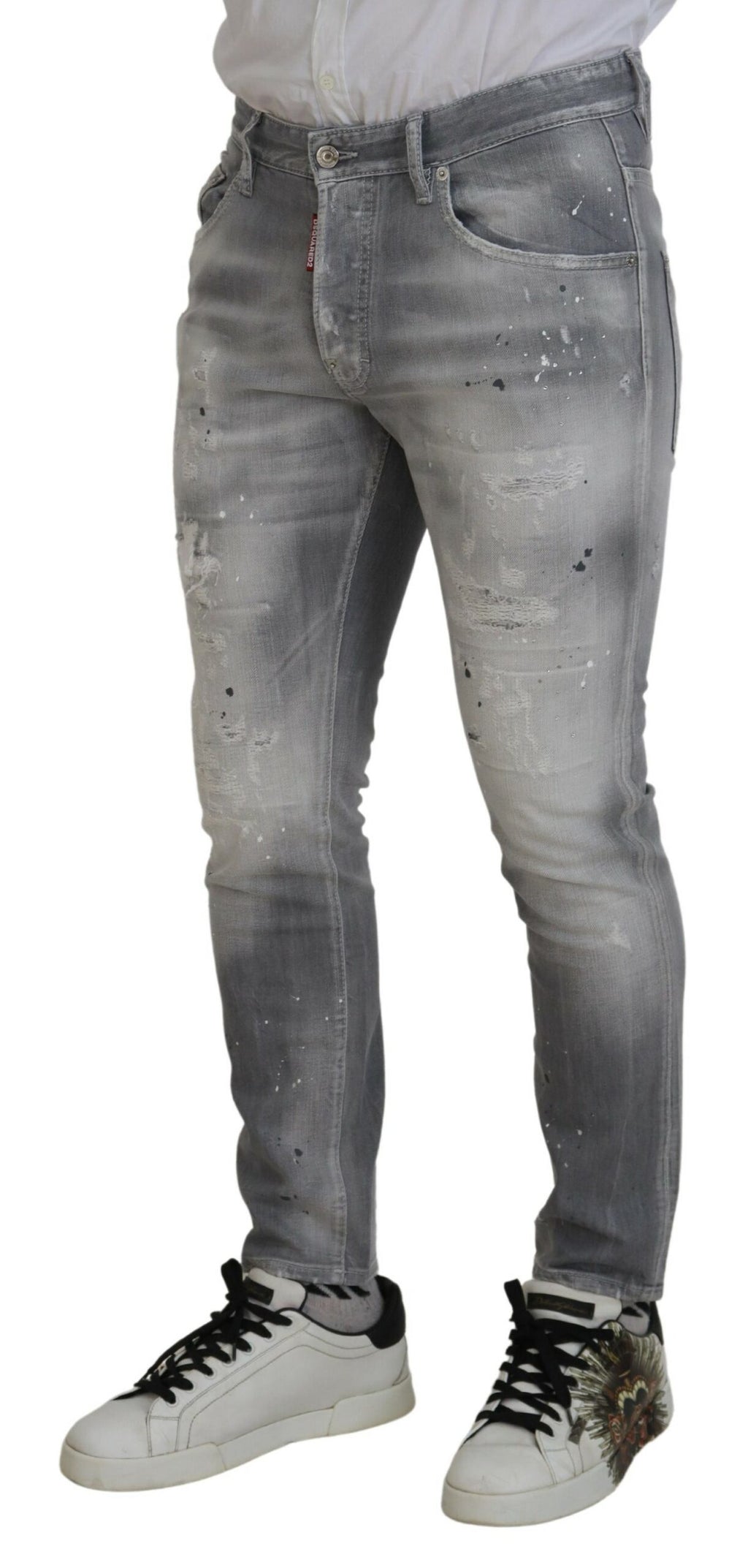 Jean en denim délavé gris en coton slim pour homme Dsquared²