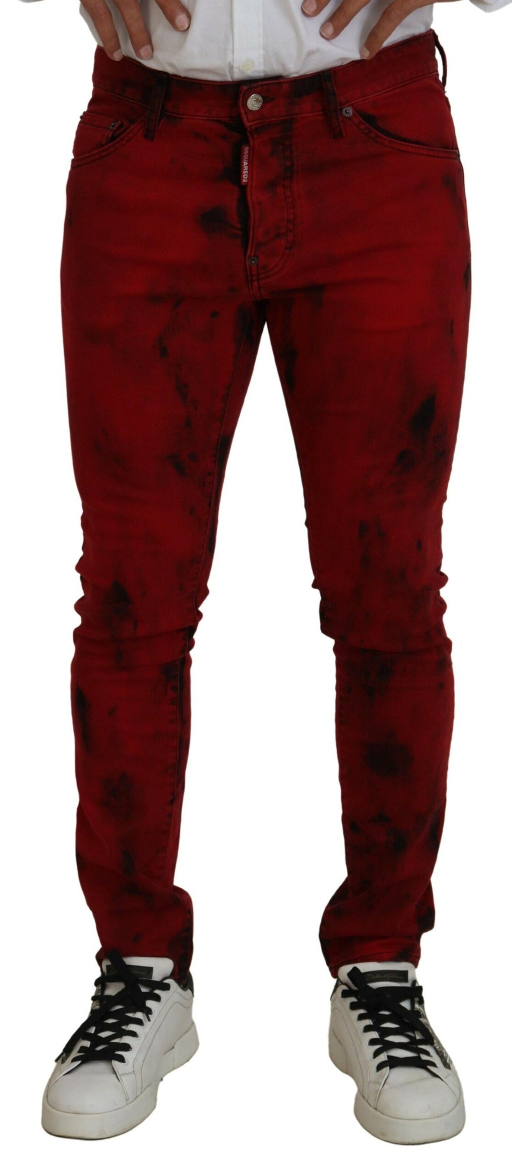 Jean slim décontracté en jean Dsquared² rouge en coton Tie Dye pour homme