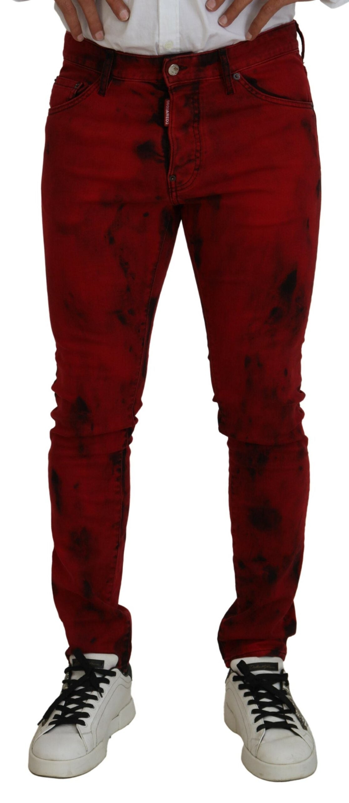 Jean slim décontracté en jean Dsquared² rouge en coton Tie Dye pour homme
