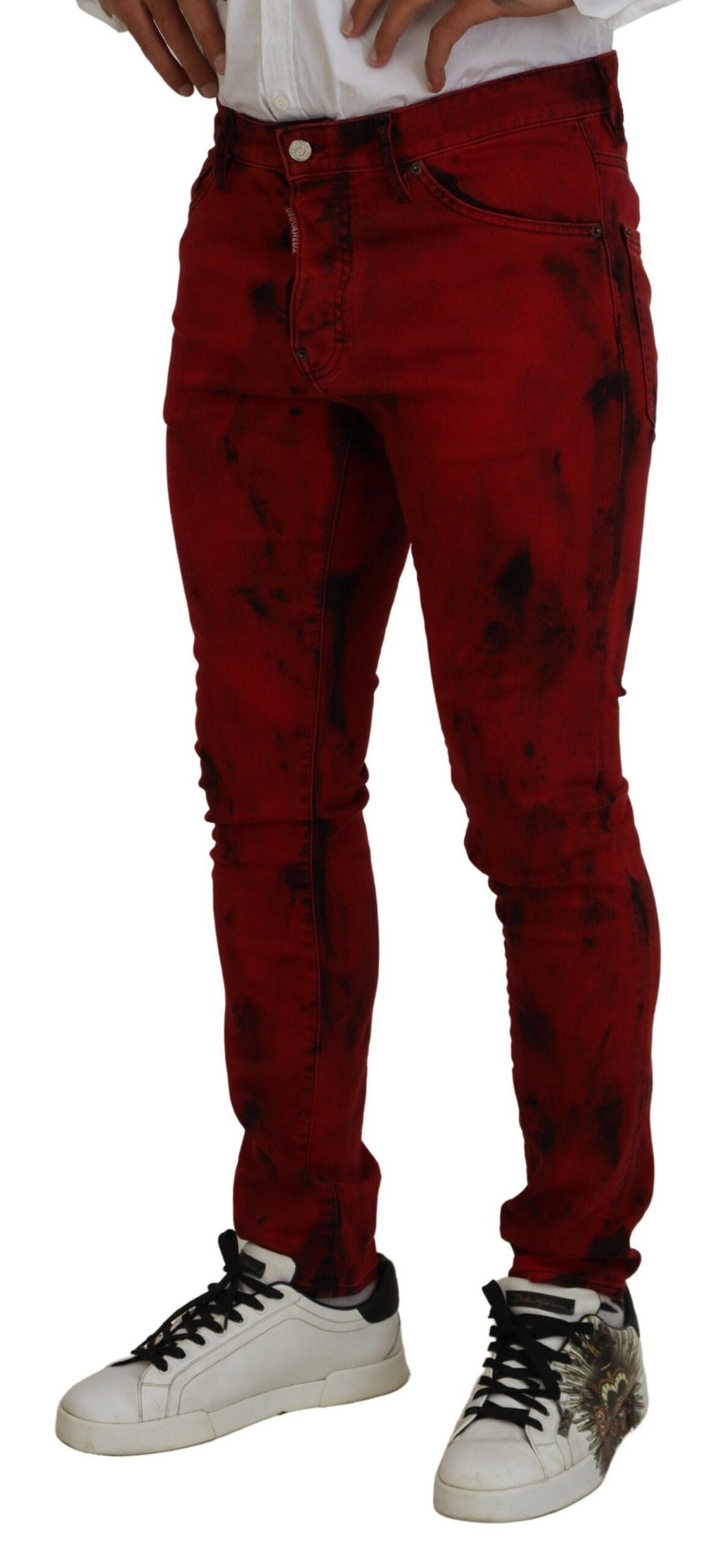 Jean slim décontracté en jean Dsquared² rouge en coton Tie Dye pour homme