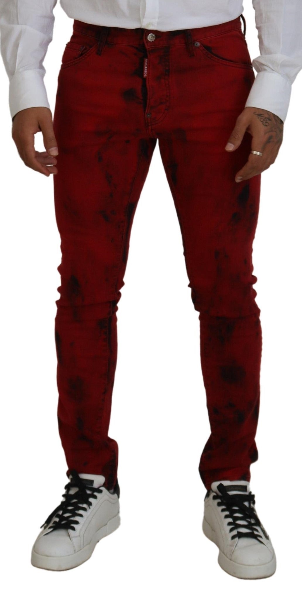 Jean slim décontracté en jean Dsquared² rouge en coton Tie Dye pour homme