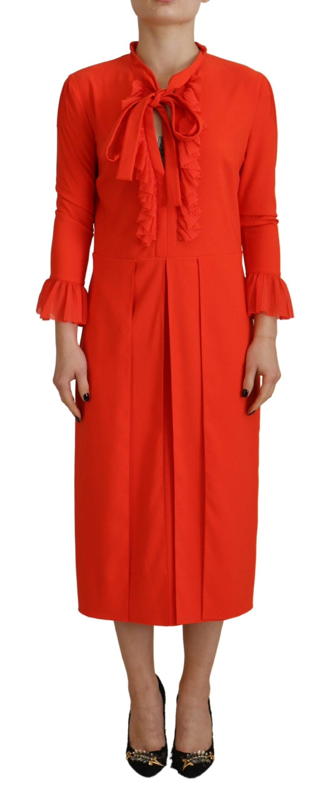 Robe longue plissée en polyester rouge à manches longues Dsquared²