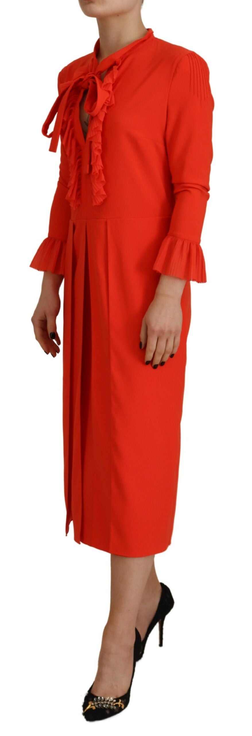 Robe longue plissée en polyester rouge à manches longues Dsquared²