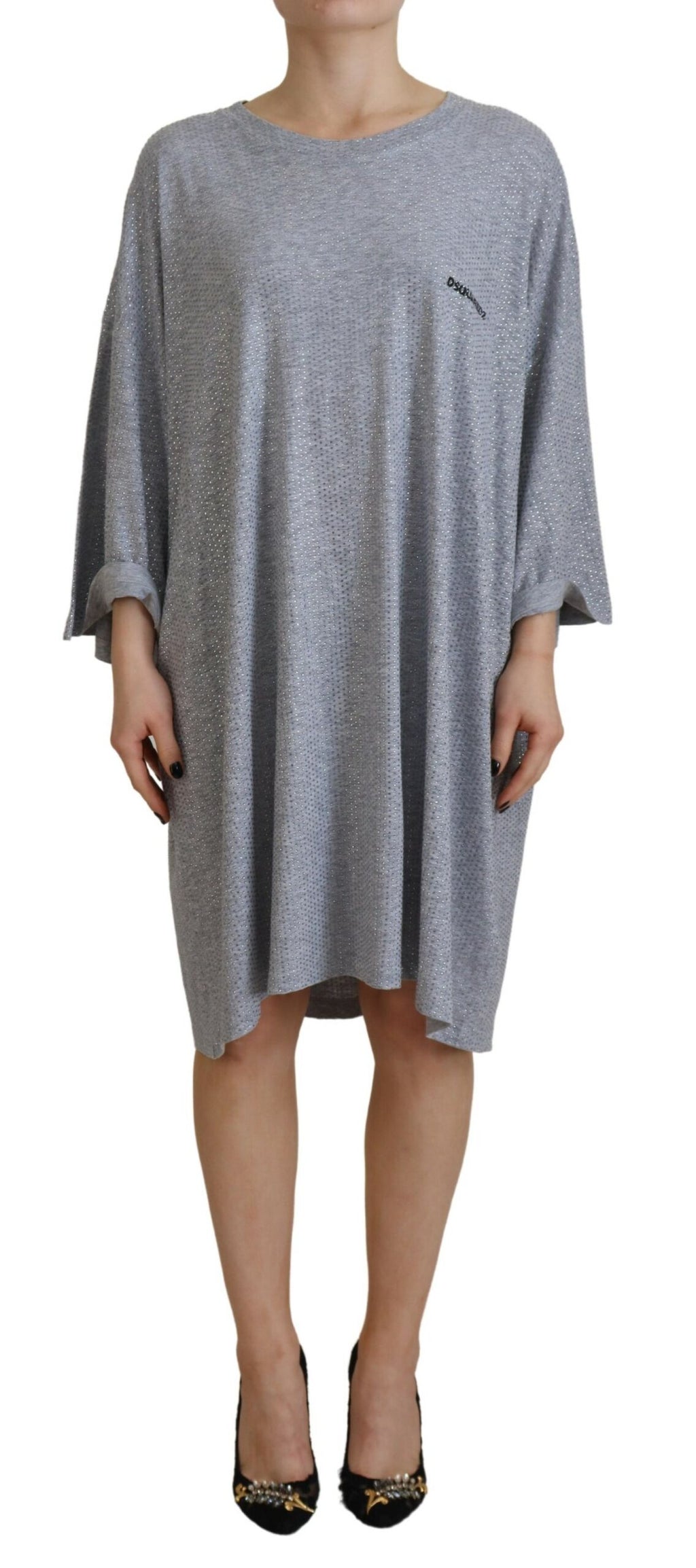 Robe Dsquared² en coton à manches longues et ornements de cristaux gris