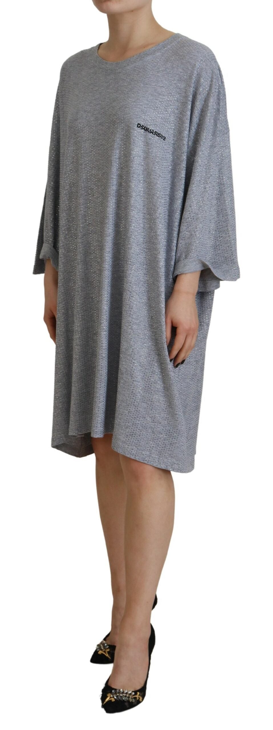 Robe Dsquared² en coton à manches longues et ornements de cristaux gris