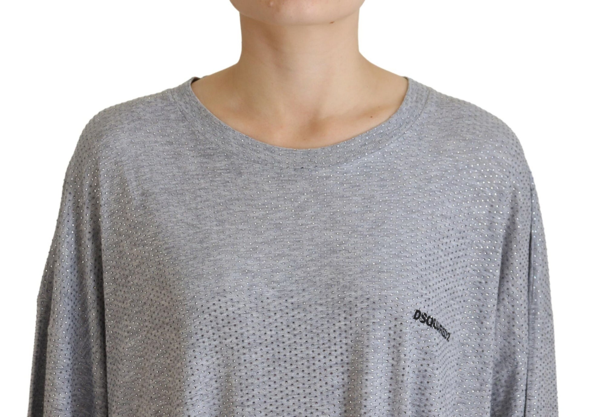 Robe Dsquared² en coton à manches longues et ornements de cristaux gris