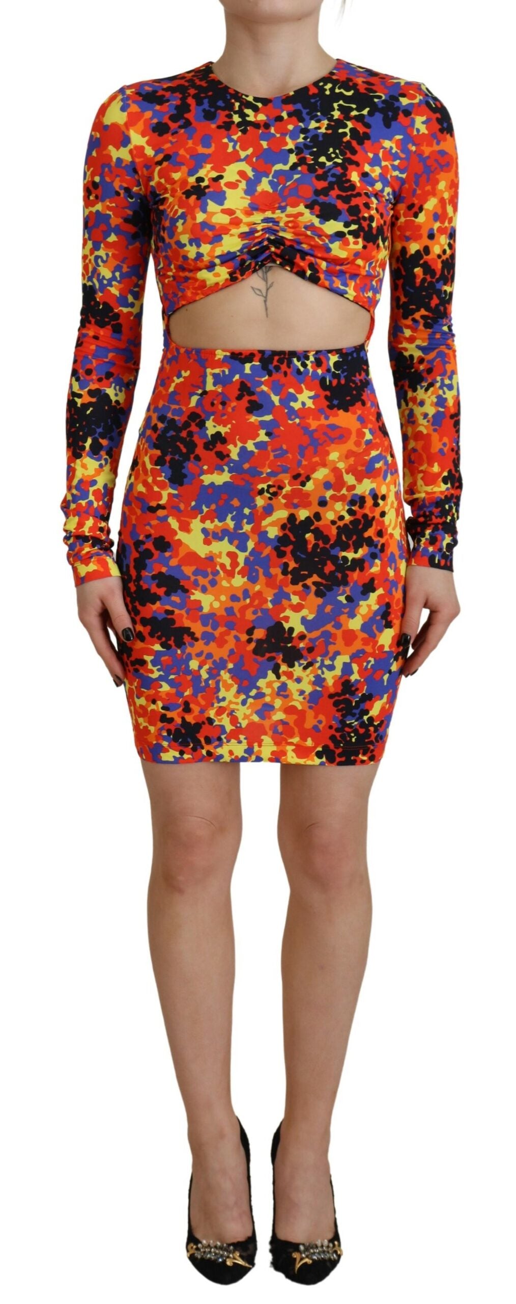 Robe Dsquared² imprimé batik multicolore manches longues ventre ouvert
