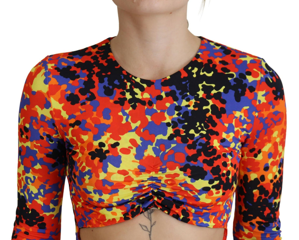 Robe Dsquared² imprimé batik multicolore manches longues ventre ouvert