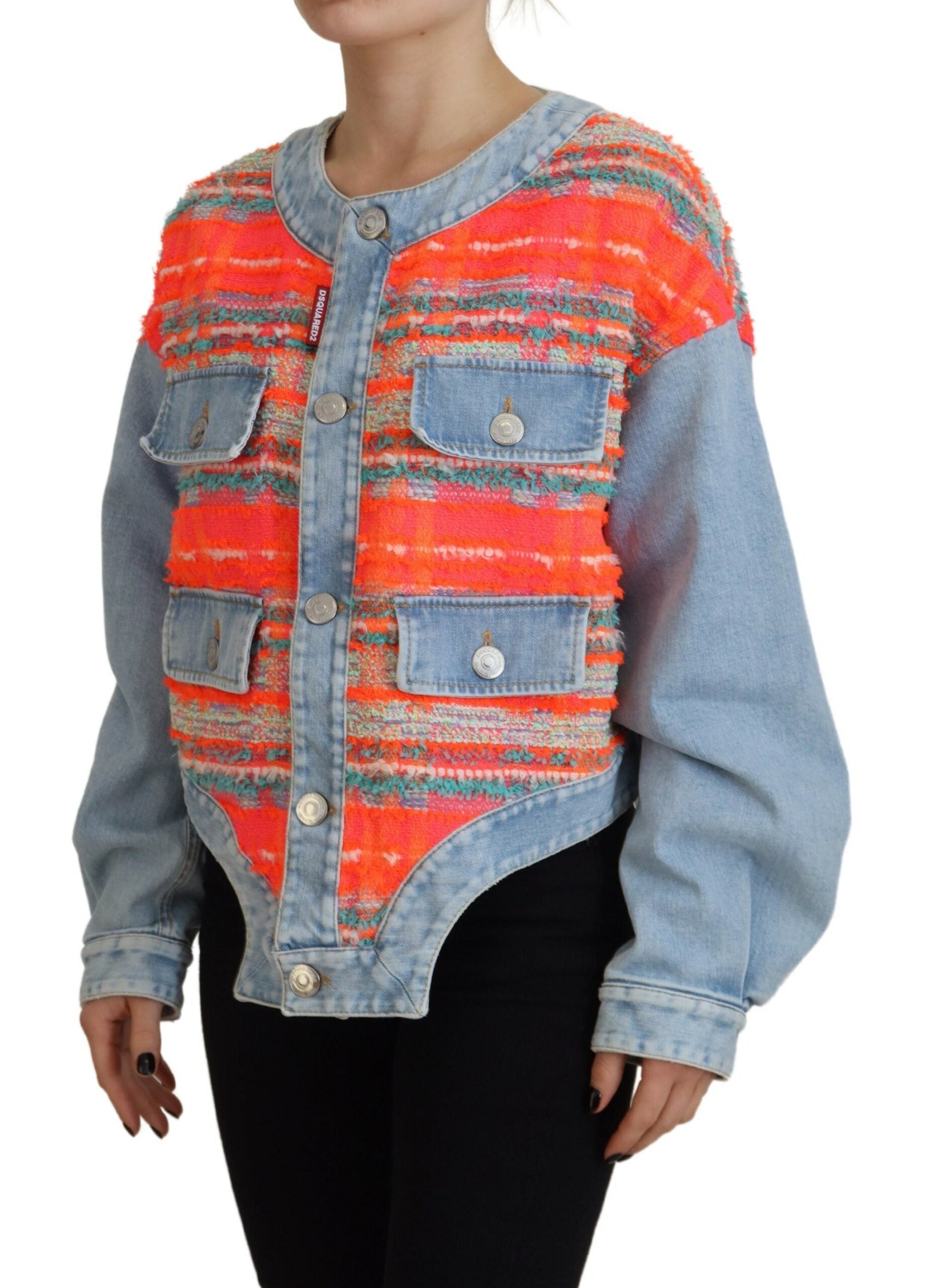 Veste en jean Dsquared² orange et bleue à panneaux boutonnée sur le devant
