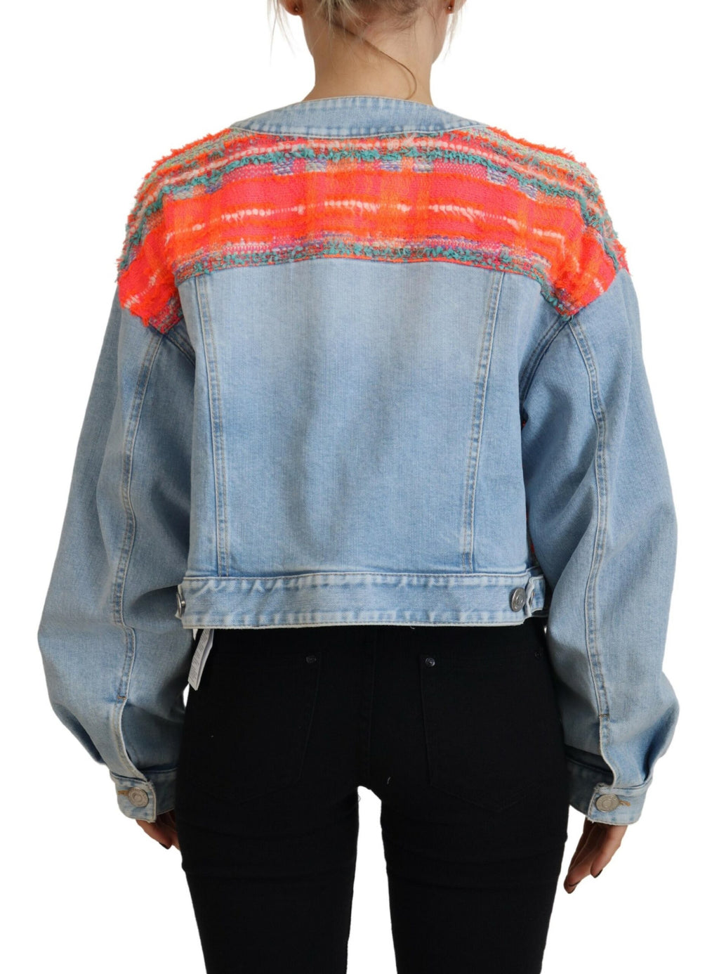 Veste en jean Dsquared² orange et bleue à panneaux boutonnée sur le devant