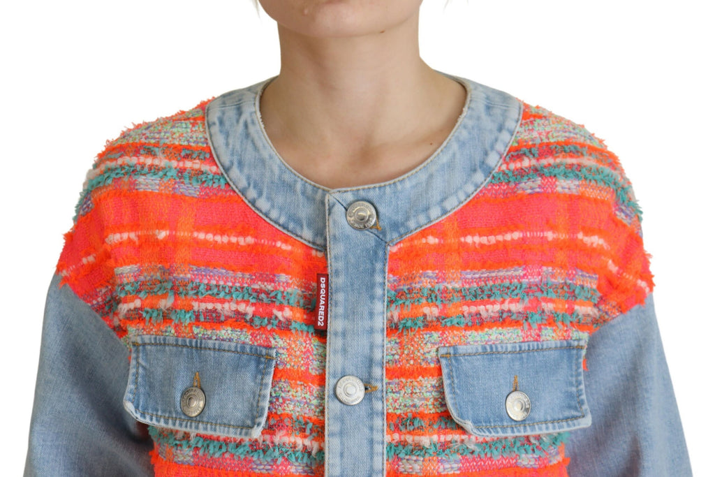 Veste en jean Dsquared² orange et bleue à panneaux boutonnée sur le devant