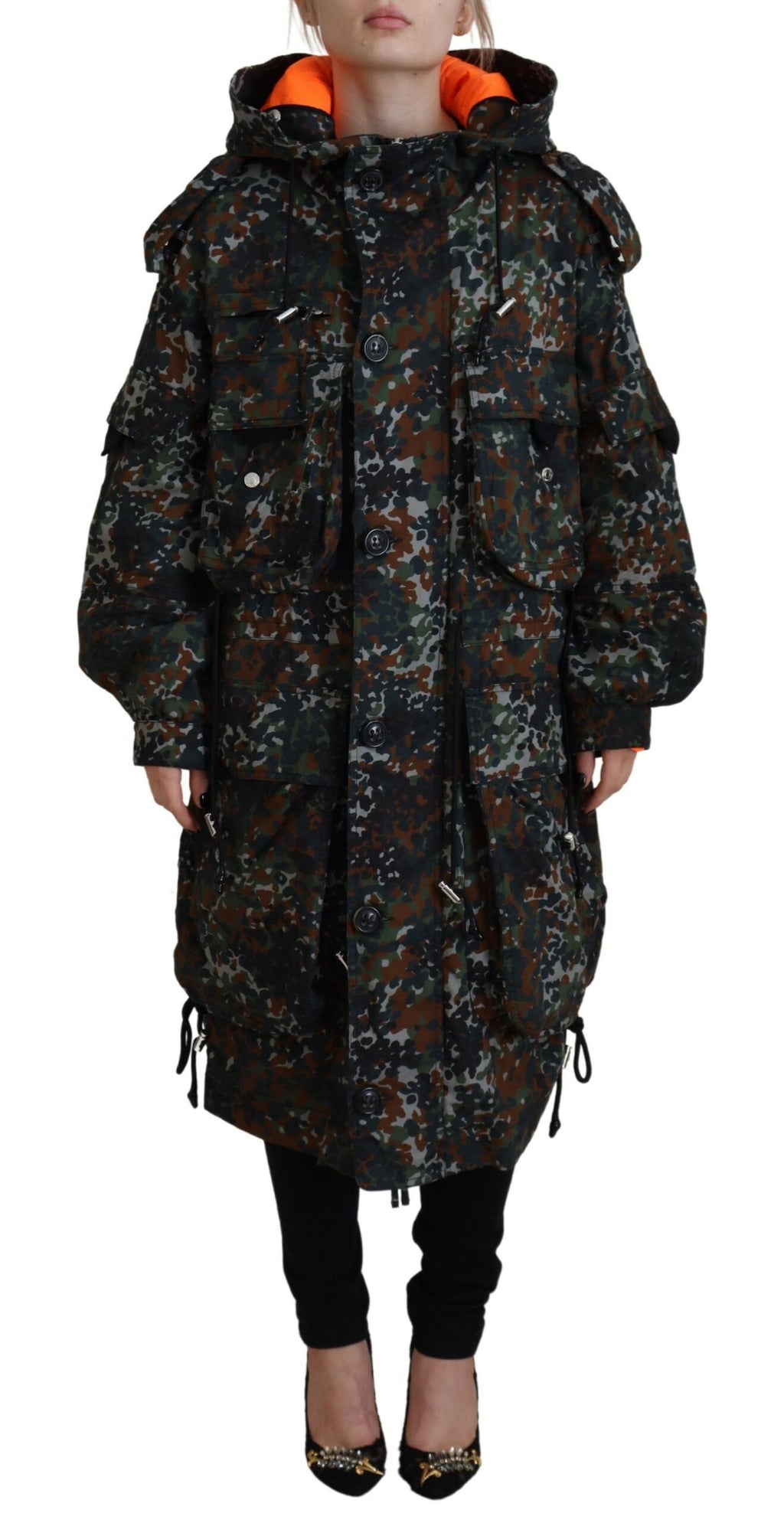 Manteau parka veste Dsquared² vert à capuche, imprimé camouflage gothique