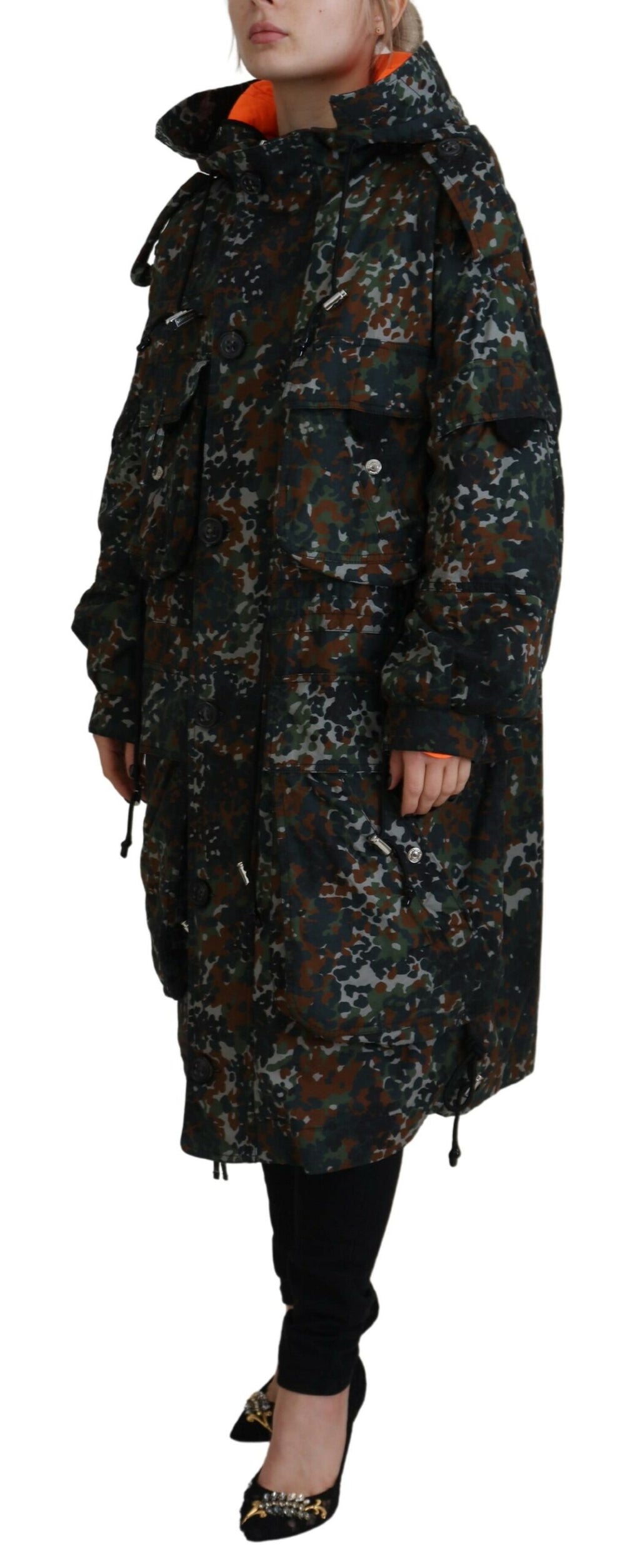 Manteau parka veste Dsquared² vert à capuche, imprimé camouflage gothique