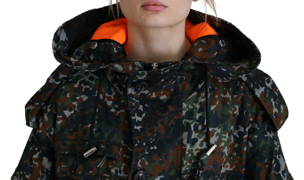 Manteau parka veste Dsquared² vert à capuche, imprimé camouflage gothique