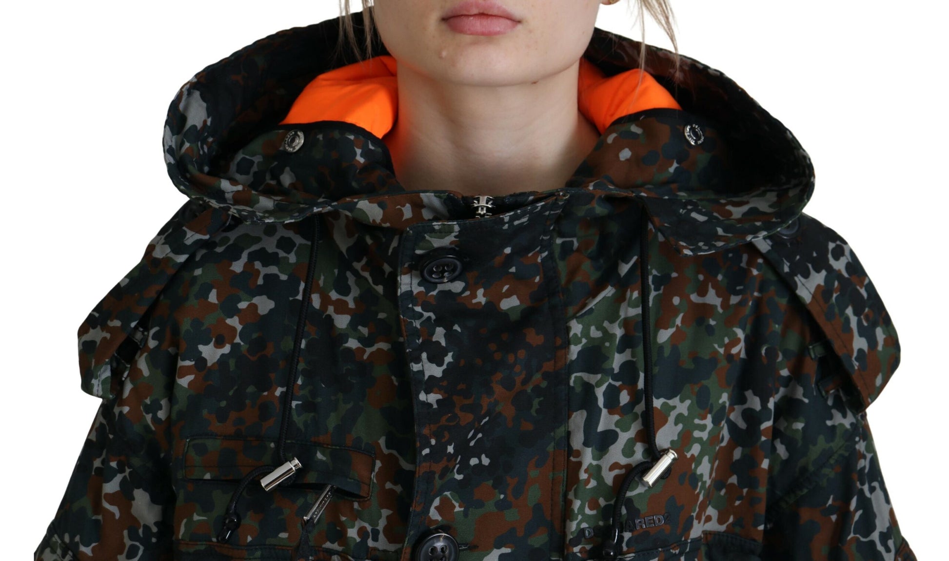 Manteau parka veste Dsquared² vert à capuche, imprimé camouflage gothique