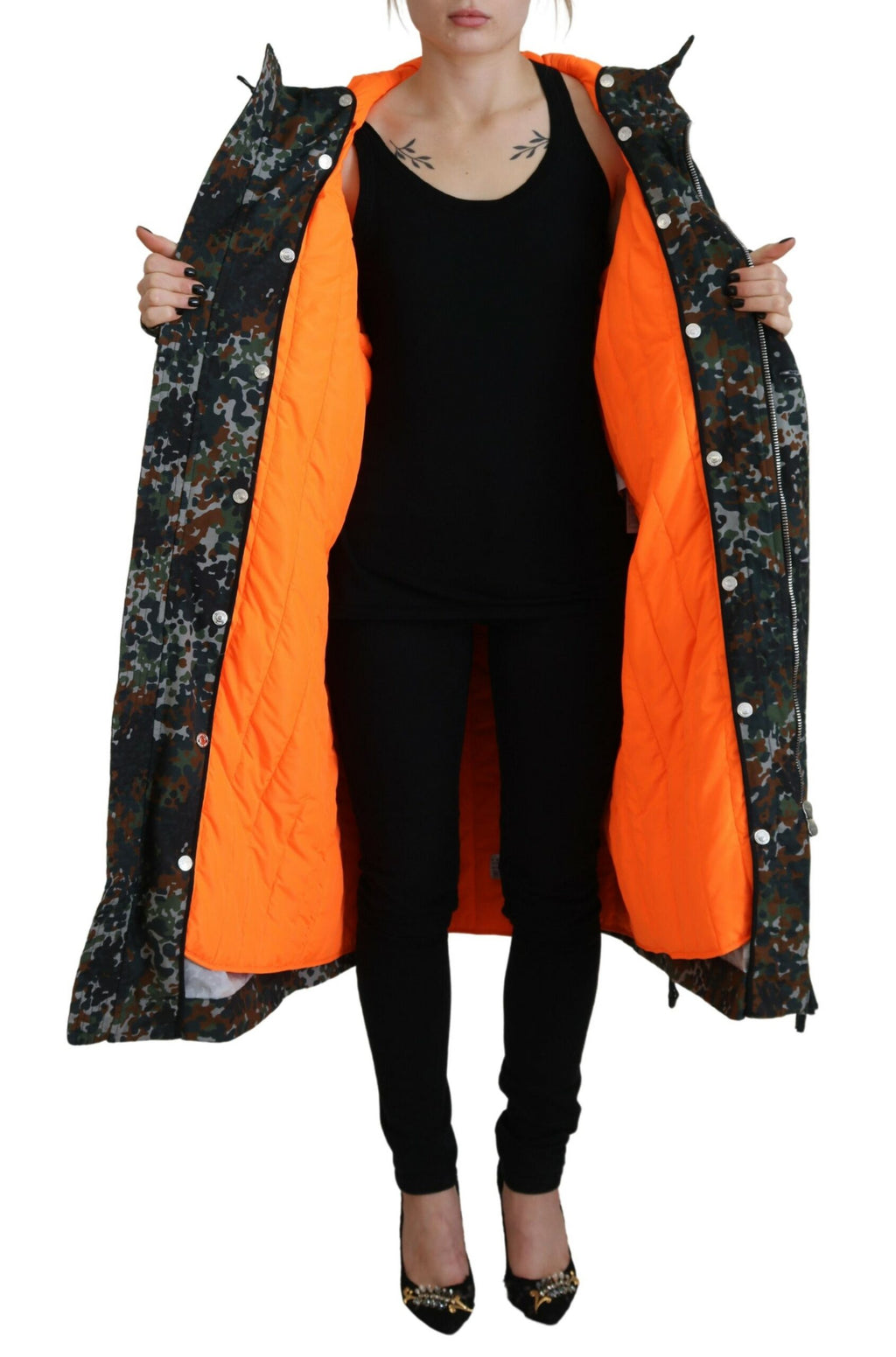 Manteau parka veste Dsquared² vert à capuche, imprimé camouflage gothique