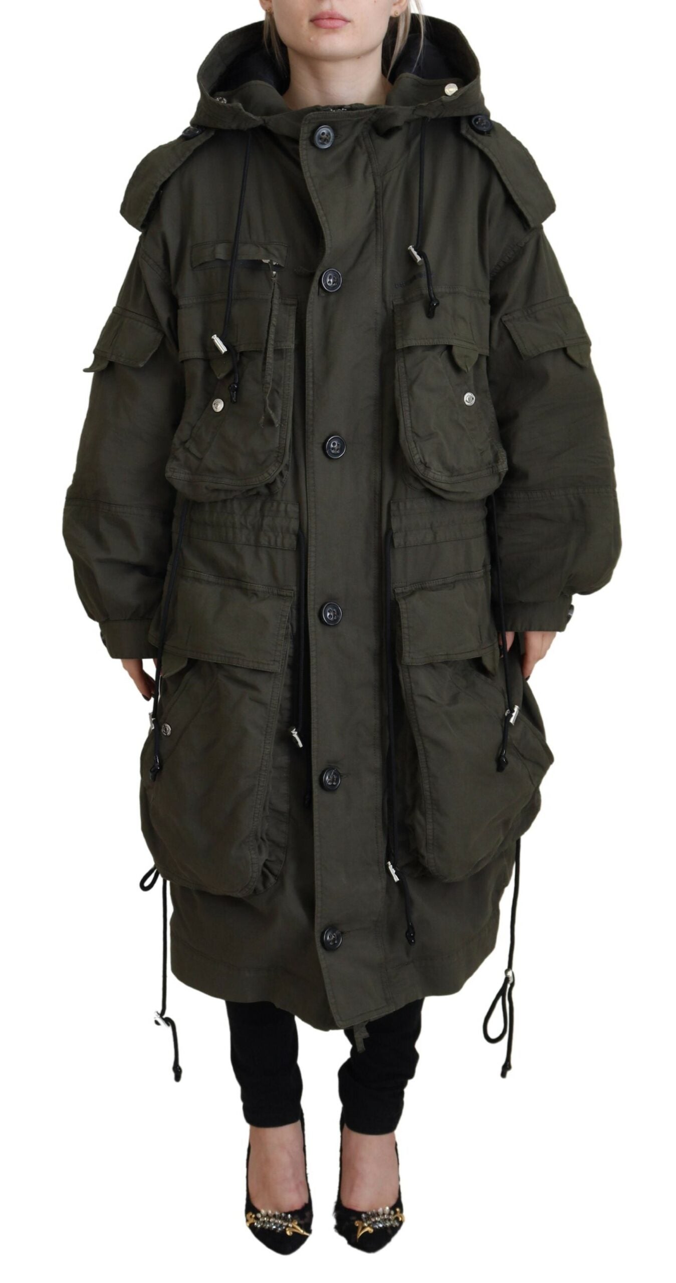 Dsquared² Veste longue parka à capuche zippée verte