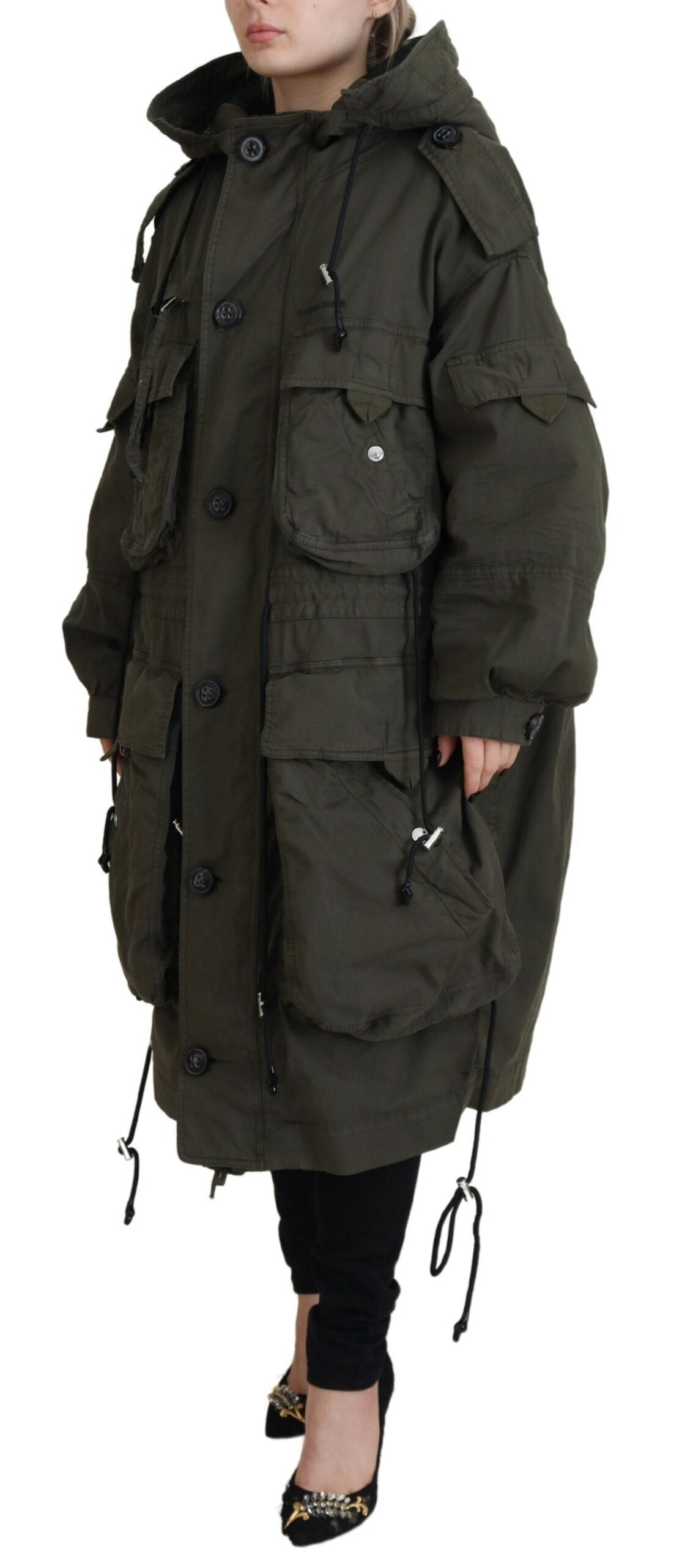 Dsquared² Veste longue parka à capuche zippée verte