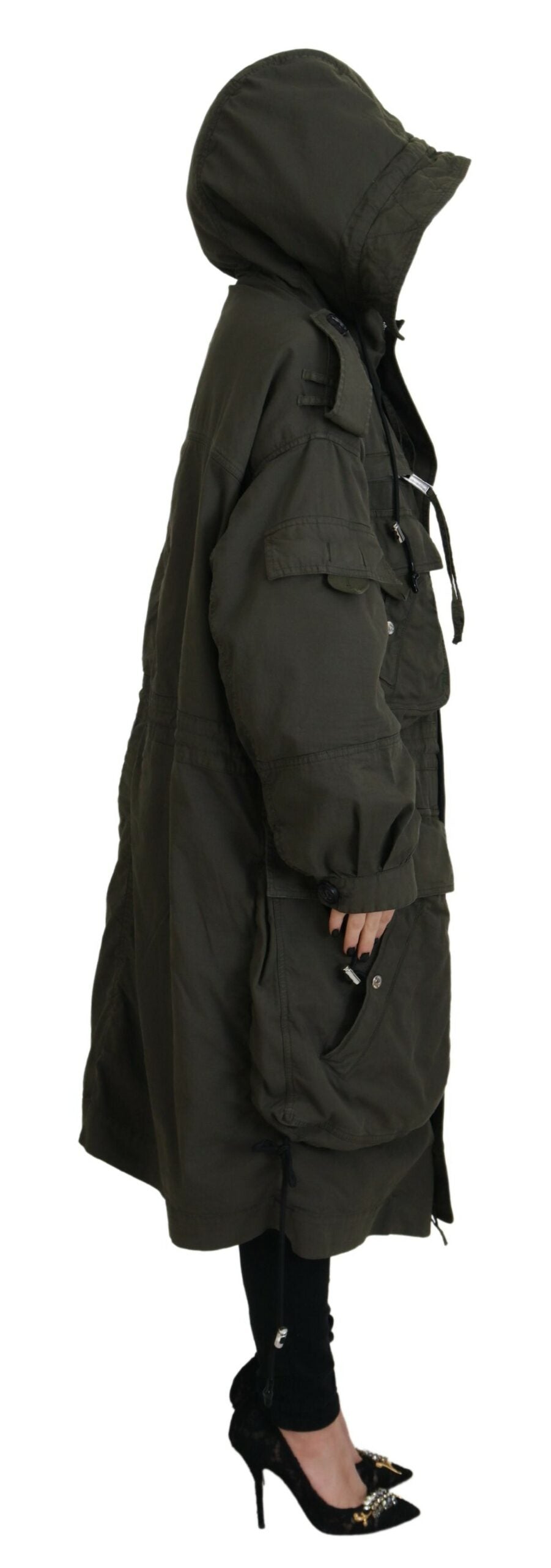 Dsquared² Veste longue parka à capuche zippée verte