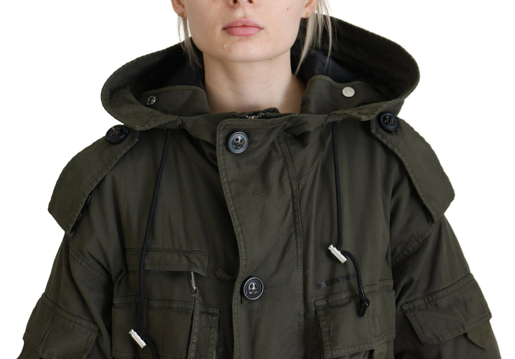 Dsquared² Veste longue parka à capuche zippée verte