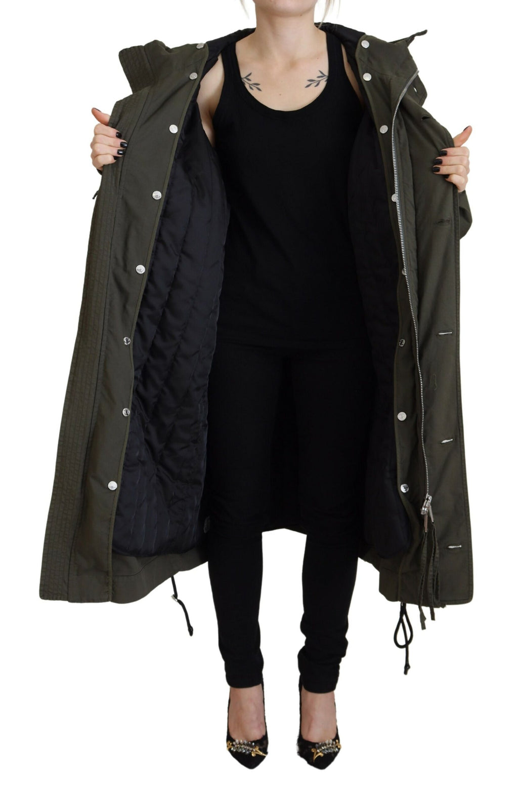 Dsquared² Veste longue parka à capuche zippée verte
