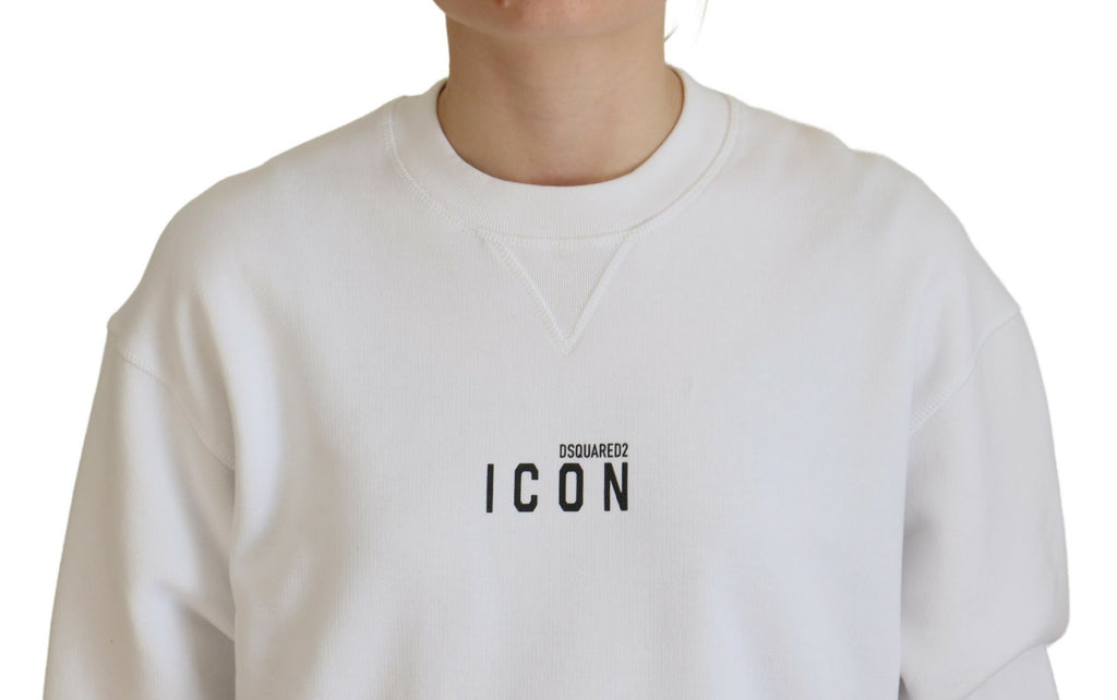Pull col rond à manches longues en coton blanc imprimé Dsquared²