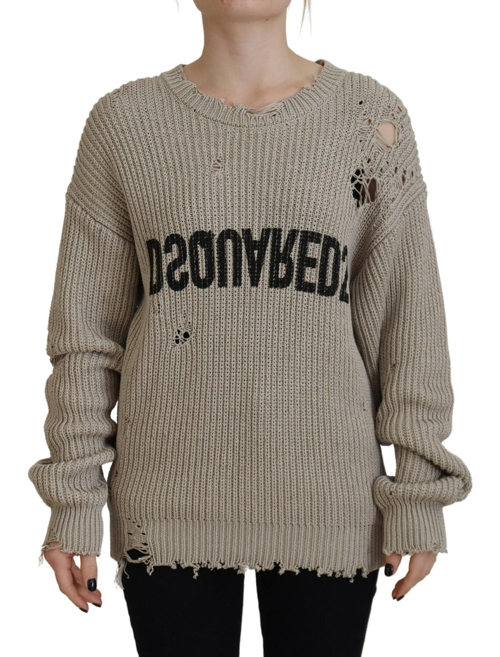 Pull ras du cou Dsquared² en coton tricoté beige