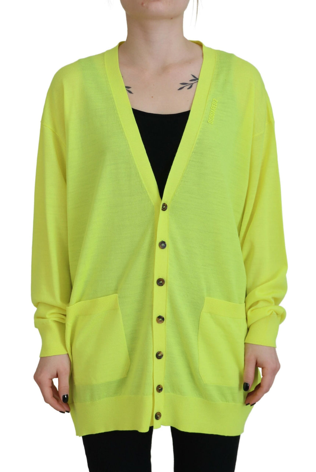 Gilet boutonnée en laine jaune tricotée Dsquared²