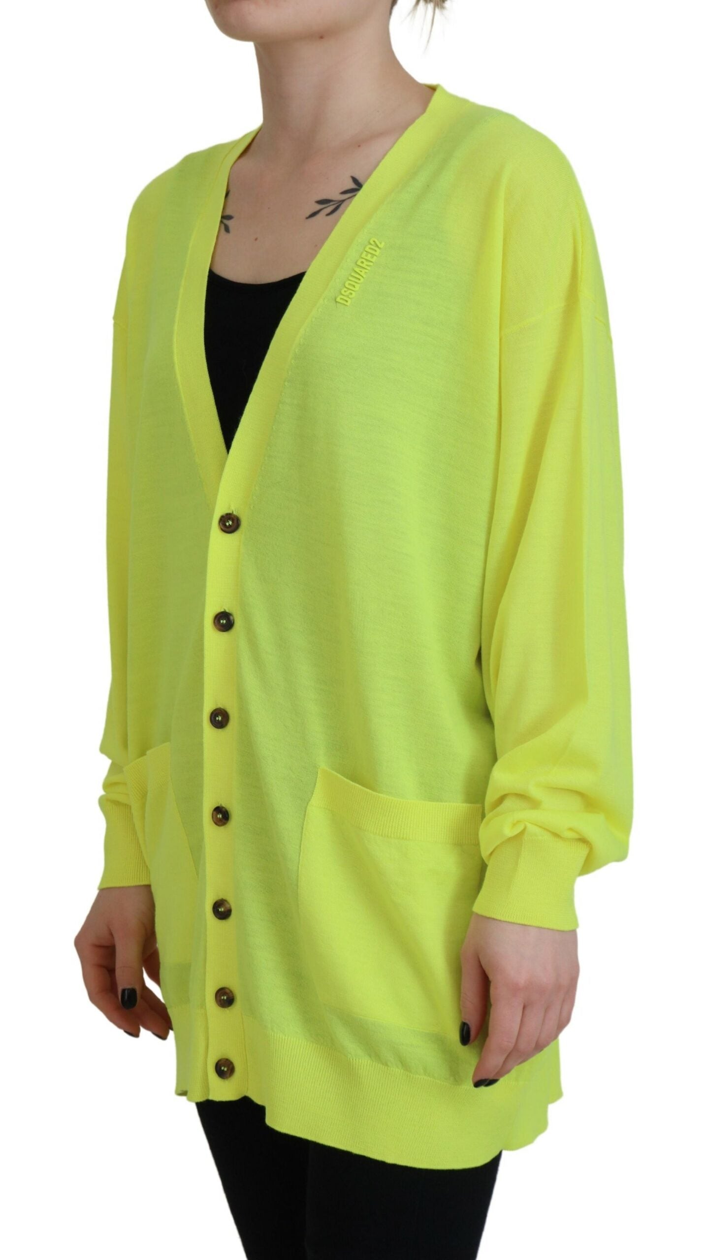 Gilet boutonnée en laine jaune tricotée Dsquared²