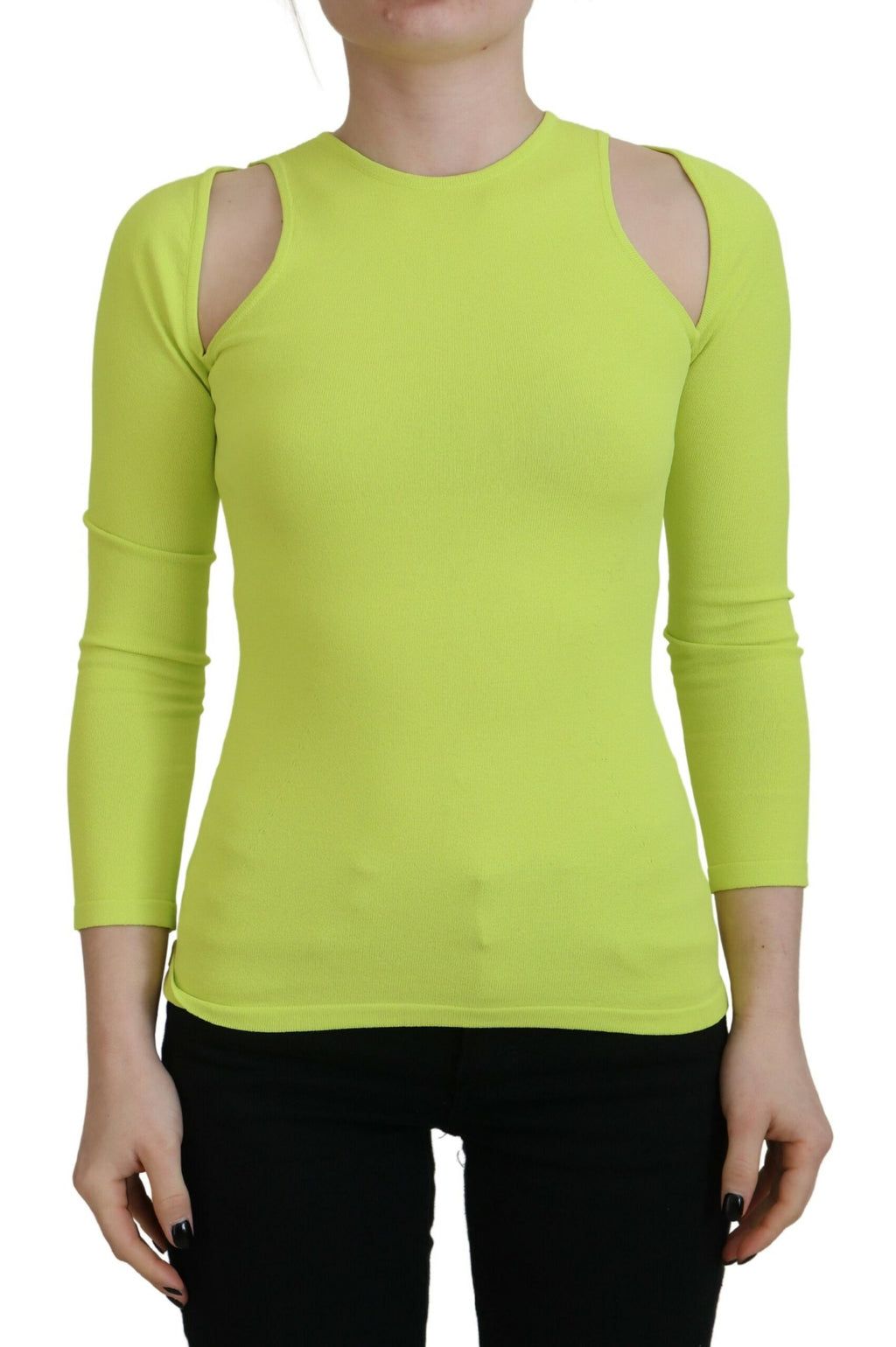 Haut Dsquared² en viscose jaune et vert à manches longues et épaules dénudées