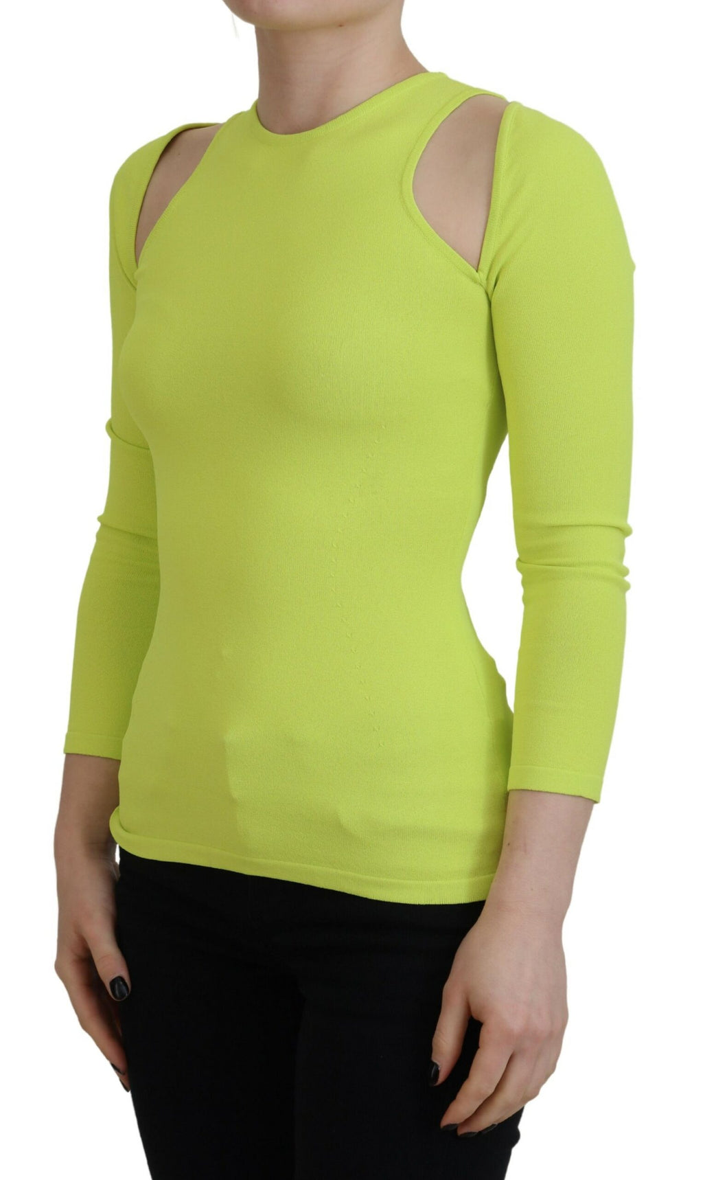 Haut Dsquared² en viscose jaune et vert à manches longues et épaules dénudées